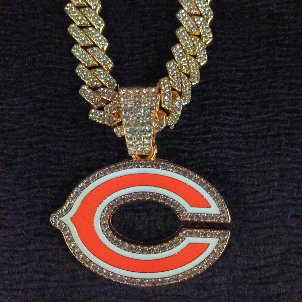 NFL Chicago Bears 20 Inch Necklace Pendant Cuban Chain Link Football Jewelry - Picture 1 of 6